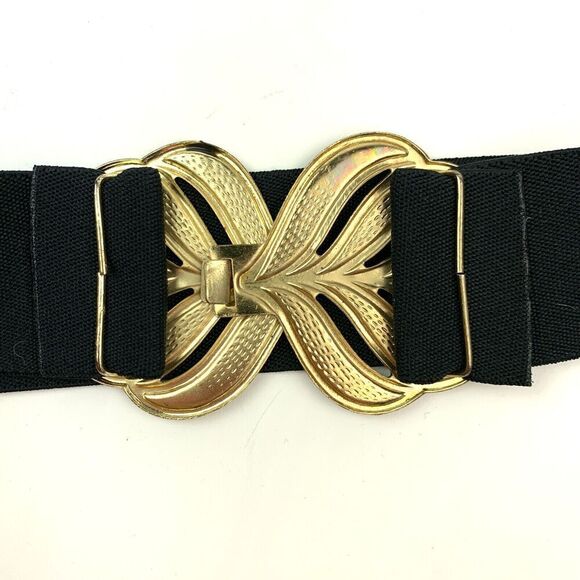 Vintage 80s Black Gold Stretch Enamel Metal Hook Clasp Peacock Feather 31" - Picture 6 of 8